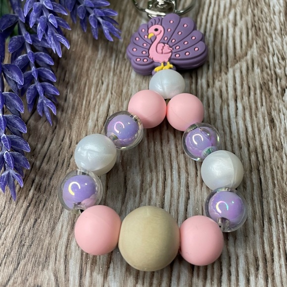 Fingerlet Peacock Purple Silicone Beaded Handmade Keychain Bracelet Custom Key - Picture 2 of 5